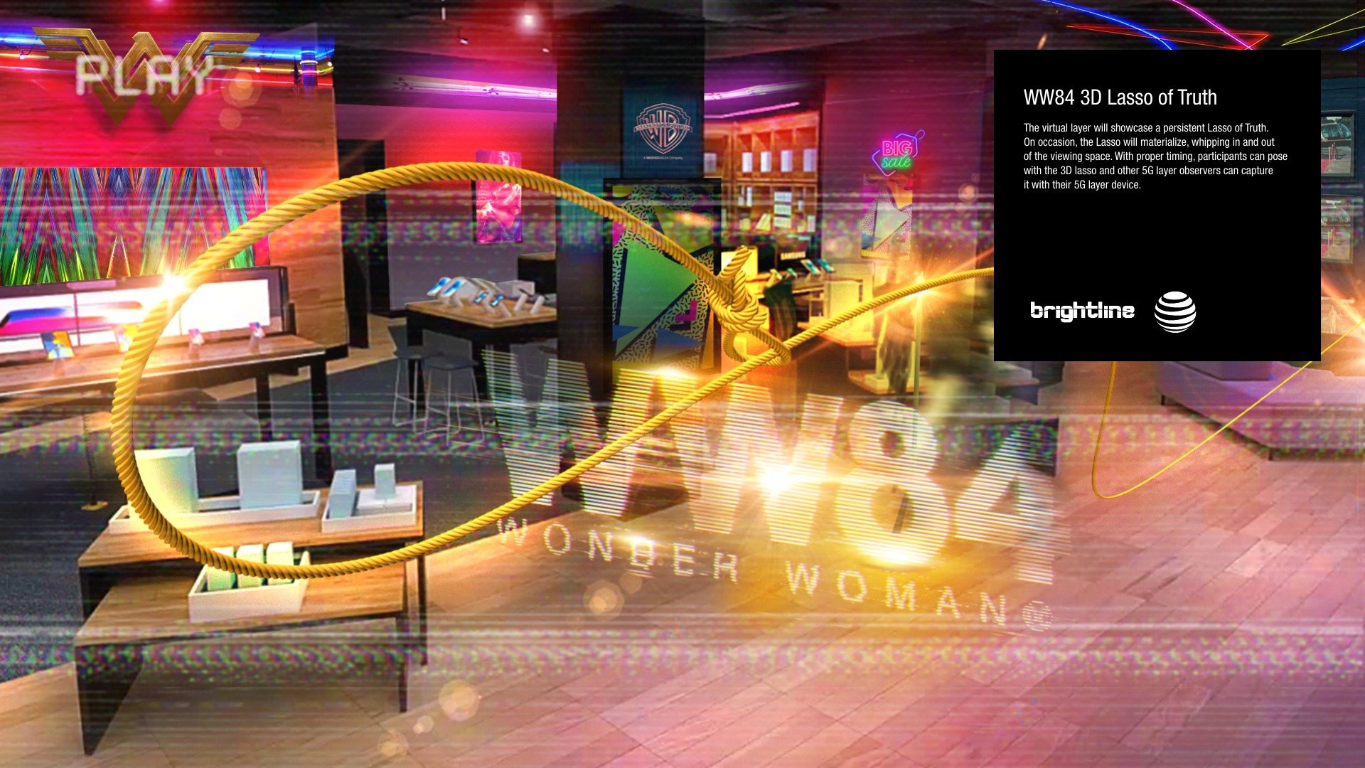 Wonder Woman 1984, 5G AR Lasso of Truth concept, AT&T Dallas Discovery District