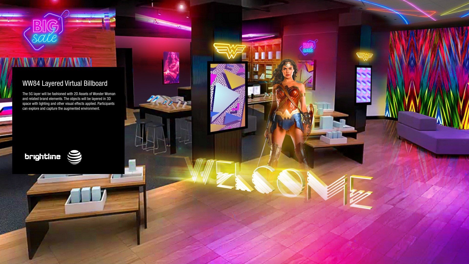 Wonder Woman 1984, layered virtual billboard concept, AT&T Dallas Discovery District